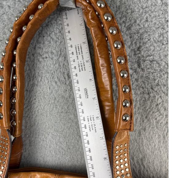 B Makowski Women's Vintage Silver Studded Purse Handbag Cognac Soft Leather - Picture 5 of 10